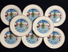 Set 8 Villeroy & Boch Naif Village Christmas Salad Lunch Plate 8 1/4" Laplau