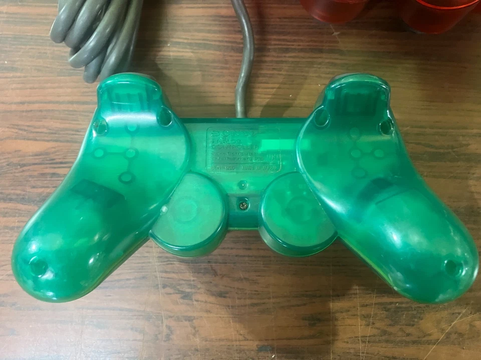 Lot of 2 Analog Controller Sony PlayStation Clear Red Green SCPH-10010 SCPH-1200 - Image 4 of 4