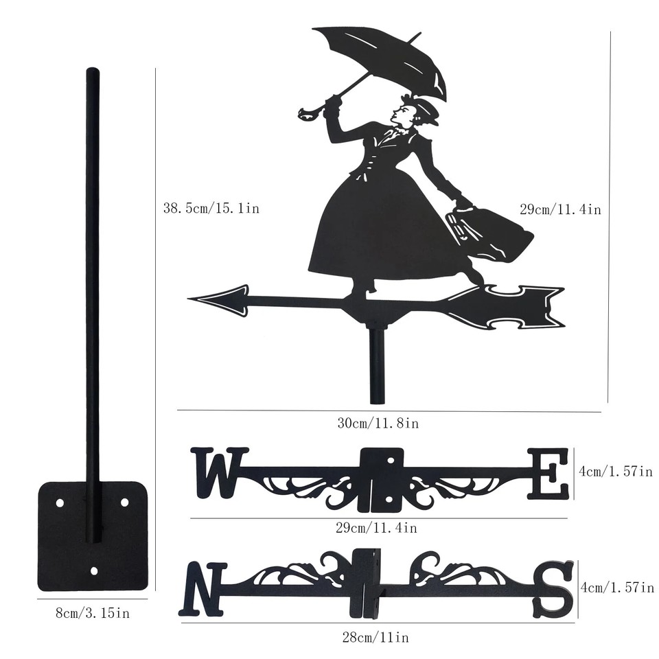 Lady and Umbrella Weathervane Outdoors Decorations Garden For Roof Yard