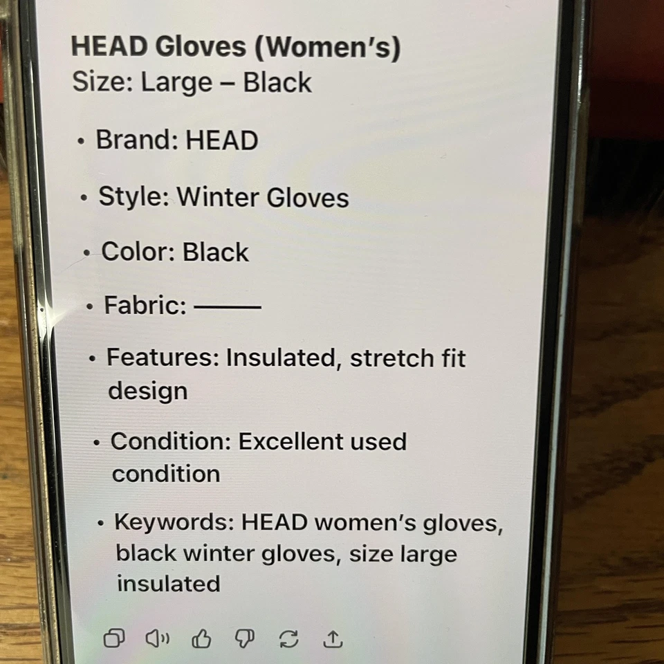 HEAD Gloves Womens Large Black Winter Insulated Stretch Fleece Lined Grip Palm - Image 4 of 4