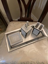 4 Piece Bathroom White Vanity Set with Black Trim Ceramic Basin