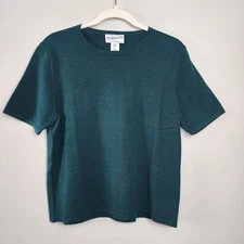 New Pendelton sz M women short sleeve knit top blouse silk blend dark teal