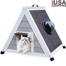 Interactive Cat House W/ Dome Window Escape Door Easy Assembly Pet Shelter New