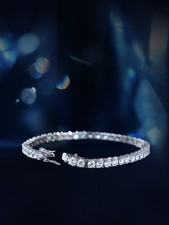 Real Moissanite Tennis Chain Bracelet 925 Sterling Silver Pass Tester 4MM D VVS1