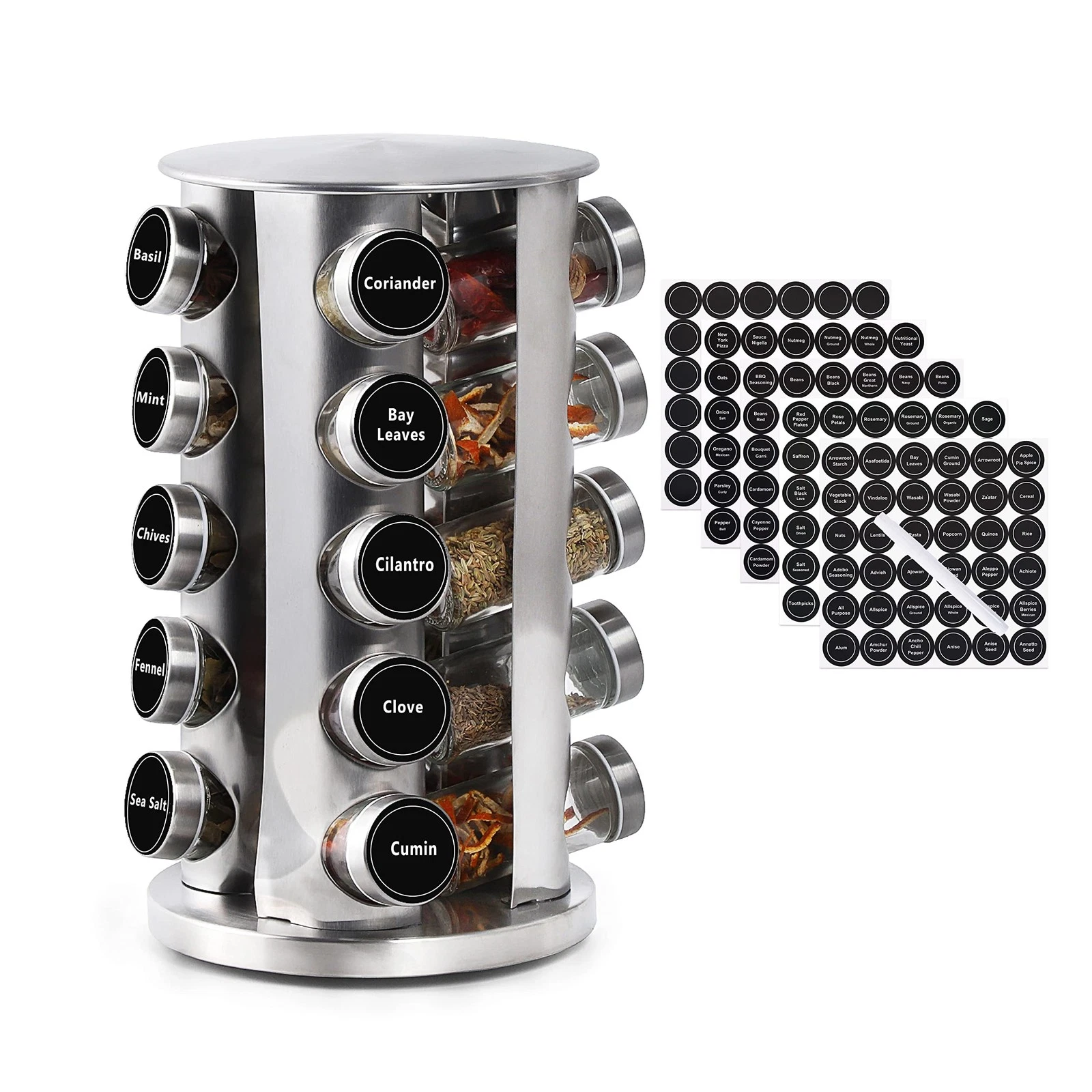 Revolving Spice Rack with 20 Jars, Rotating Spice Rack Organizer, Seasoning O...