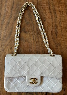 Chanel Vintage Small Classic Double Flap Bag Beige Lambskin 24K Gold Hardware