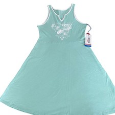 Limited Too Dress Girls Large 12/14 Aqua White Trim Hibiscus Floral Tank A-Line