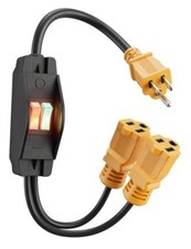 2 Way 3 Prong Extension Cord with Switch, 1.6ft Y Splitter 2x10A 125V