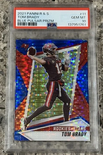 Tom Brady 2021 Rookies & Stars #11 Blue Pulsar Prizm SP #’d/50 PSA 10 GEM MINT