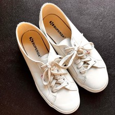 Superga 2750 White Leather Lace Up Shoes Snea...