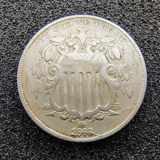 1868 No Rays Shield Nickel Nice Die Crack w/ RPD Philadelphia Mint VF XF