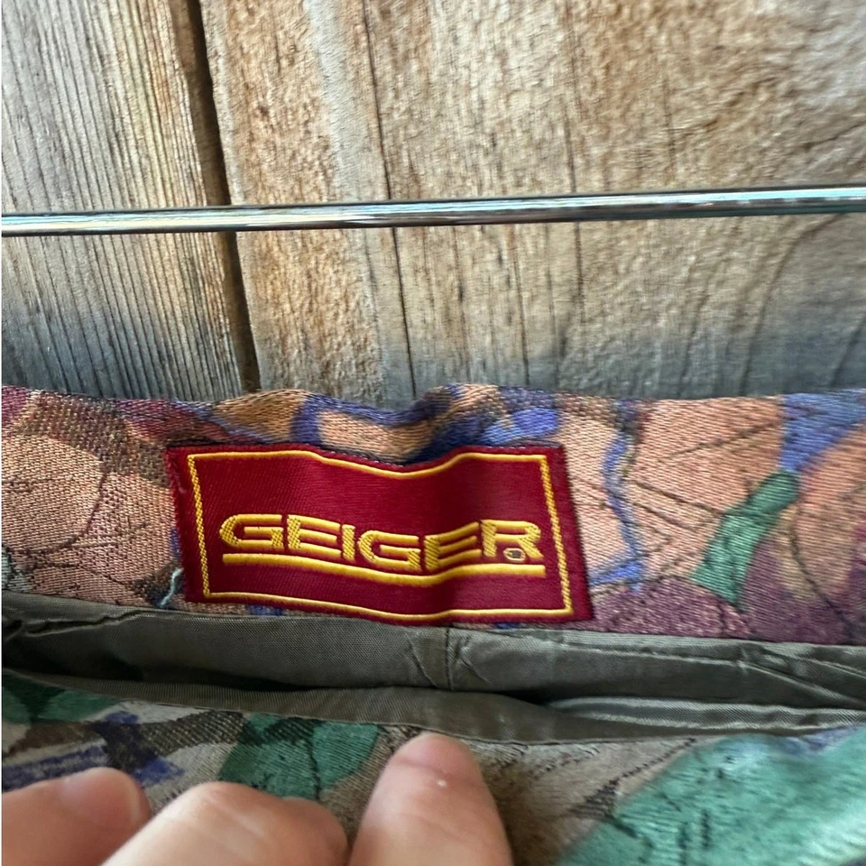 Винтажный 90-х шерсти вискозы юбка размер 16 GEIGER Австрия фиолетовый оранжевый зеленый цветочный - Изображение 4 из 4