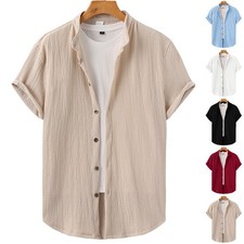 Men's Summer Shirt Casual Slim Shirts Short Sleeve Button Down Tops Blouse