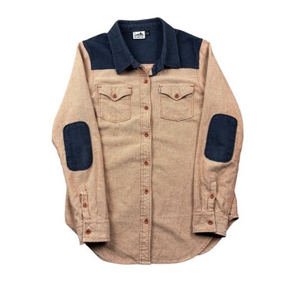 Kavu Mens Medium Flannel Shirt Clay Navy Colorblock Elbow Patch Outdoors Granola