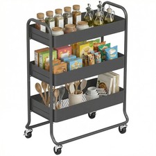 Image of HOMCOM 3-Tier Storage Trolley, Storage Cart with Mesh Backets, Wheels