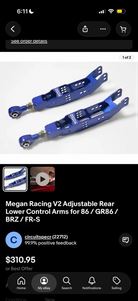 MEGAN RACING REAR LOWER CONTROL ARM FOR 13-UP SCION FR-S FRS / SUBARU BRZ - Image 2 of 2