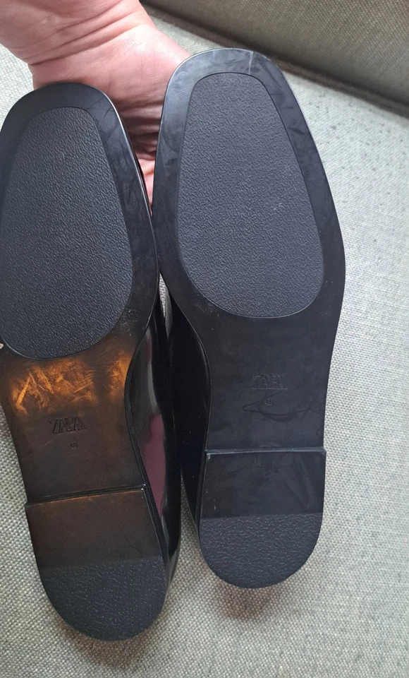 Zara Mary Jane Leather Ballet Flats Sz 40 US 9 Black Square Toe Preppy Chic - Image 4 of 4