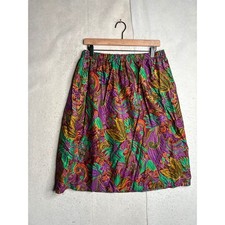Vintage Psychedelic Paisley Floral Rayon Midi Skirt Purple Green Boho Large USA