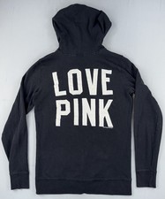 Victoria's Secret Love Pink Zip Up Hoodie Black Size S Dog Logo
