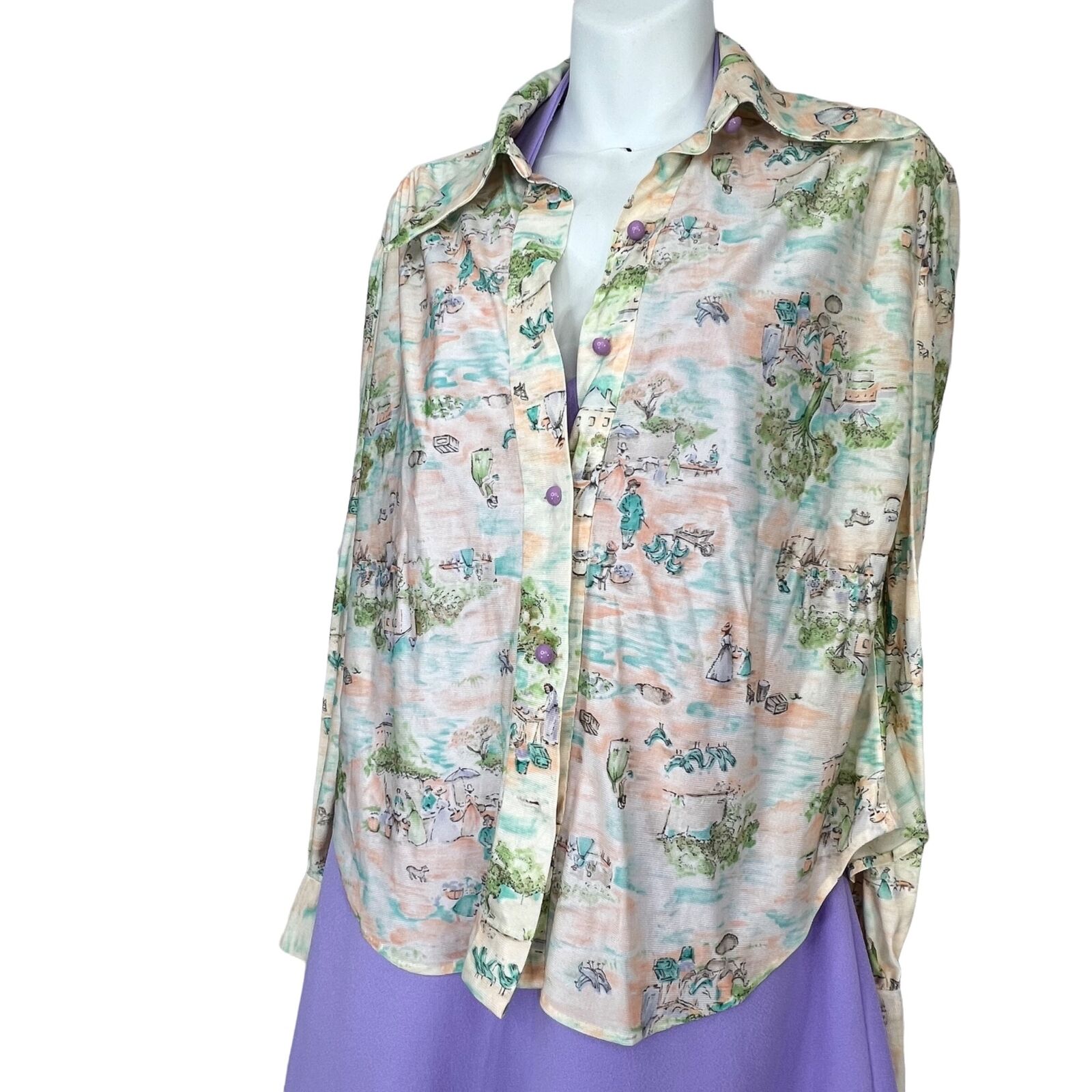 Vintage Halter Dress Purple Large Asian Blouse Ca… - image 7