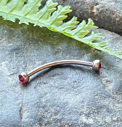 1pc Snake Eye Piercing Curved Barbell Tongue or Eyebrow Ring Double Gem 16g 9/16 - Picture 6 of 17