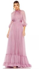 Mac Duggal Vintage Lilac Sheer Sleeve Gathered Chiffon A-Line Gown Size 8