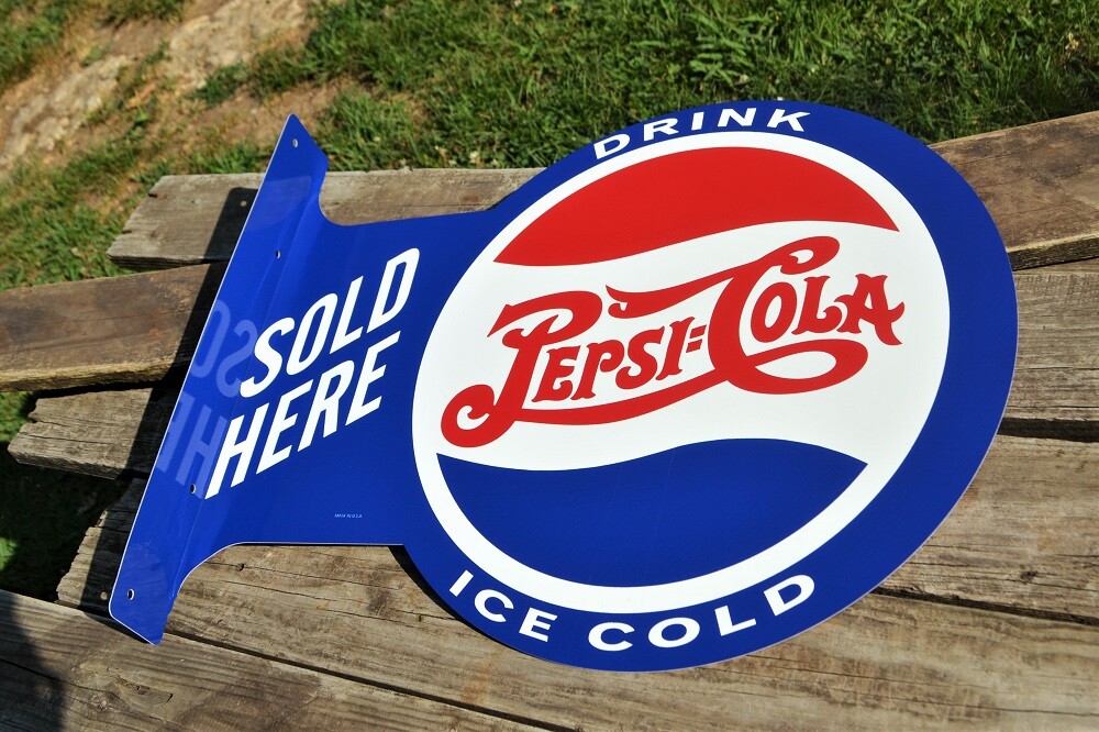 PEPSI ペプシ　sold here 看板　レア Pepsi-Cola Sold Here Tin Metal Flange Sign - Soda - Drink Ice Cold