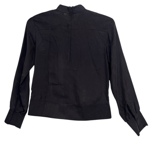 Theory | Zala 100 % Seide plissiert Stehkragen Langarm schwarz Bluse Größe Small - Bild 6 von 10