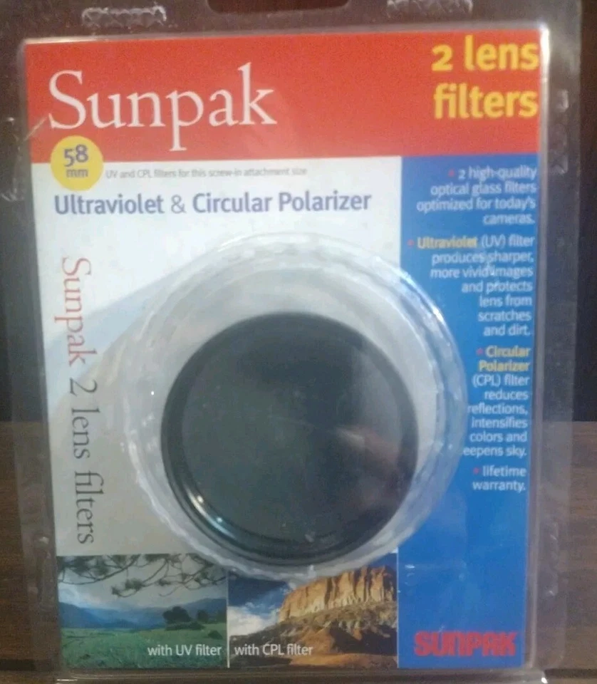 Unopened Sunpak Lens Filters UV & Circular Polarizer 58mm Lifetime Warranty - Image 2 of 4