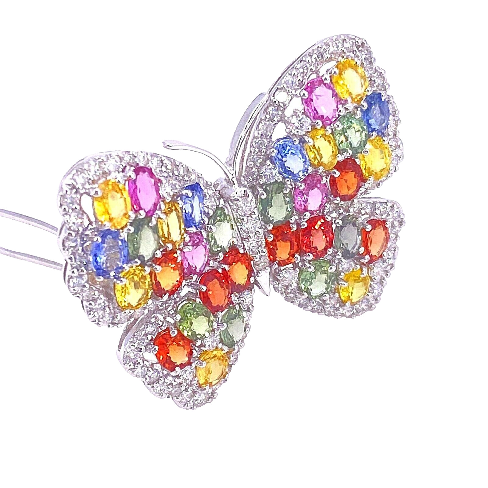 Butterfly Sapphires & Diamonds 18K White Gold Pin - image 2