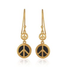 Black Onyx 18K Gold Plated 925 Sterling Silver Earrings Peace Design Jewelry