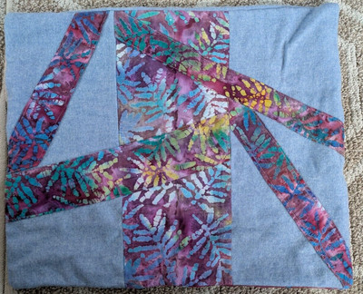Handmade Throw Pillow Cover, Wool and Batik Blue, Purple and Green