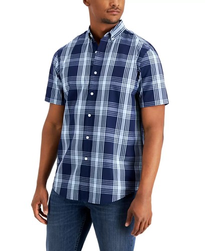 Club Room Men’s Regular-Fit Plaid Shirt, Blue, X-Large