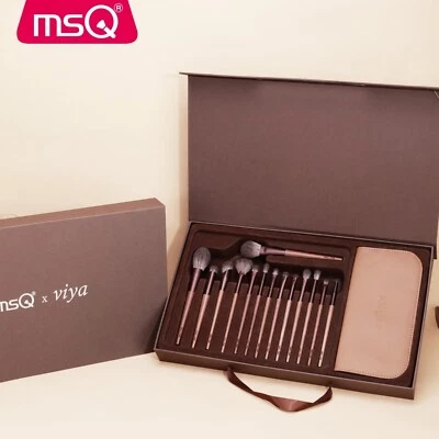 MSQ 14 Piece Professional Makeup Brush Set with Walnut Handle, Perfect Gift