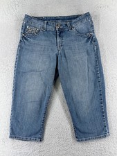 Style  Co Pants Womens 10P Blue Denim Jeans Capri Embroidered Floral Bling