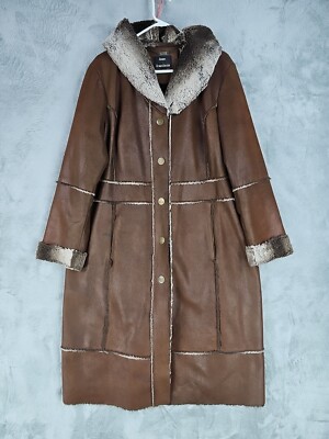 Dennis Basso Faux Suede Coat Womens Size XL Brown Faux Fur