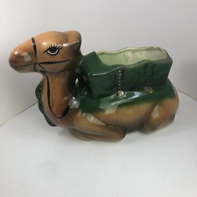 VINTAGE 10'' Painted Glazed Adorable CERAMIC CAMEL PLANTER