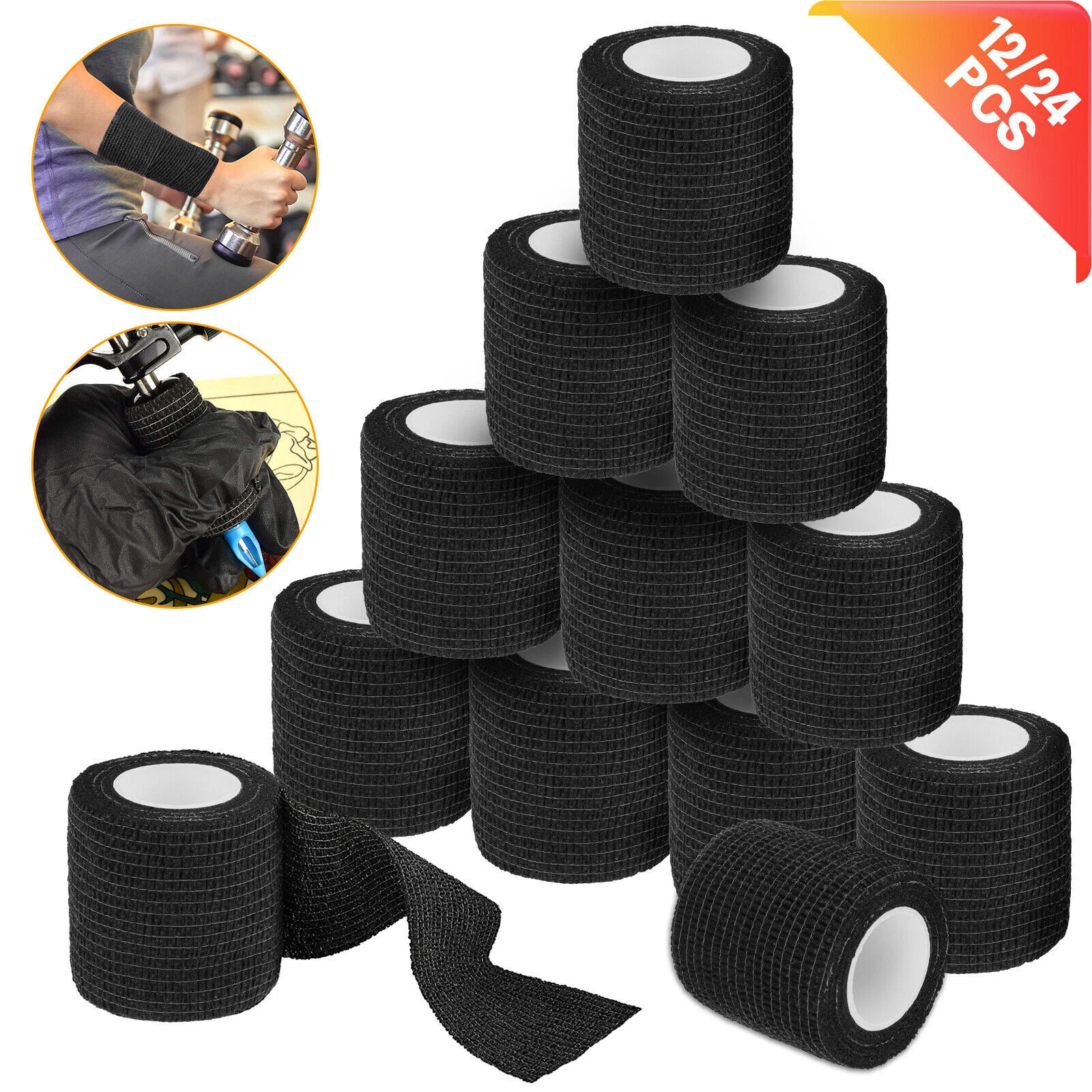 12/24 Rolls Tattoo Self Adhesive Bandage Wrap Grip Cohesive Elastic Sports Tape - product detail image 1