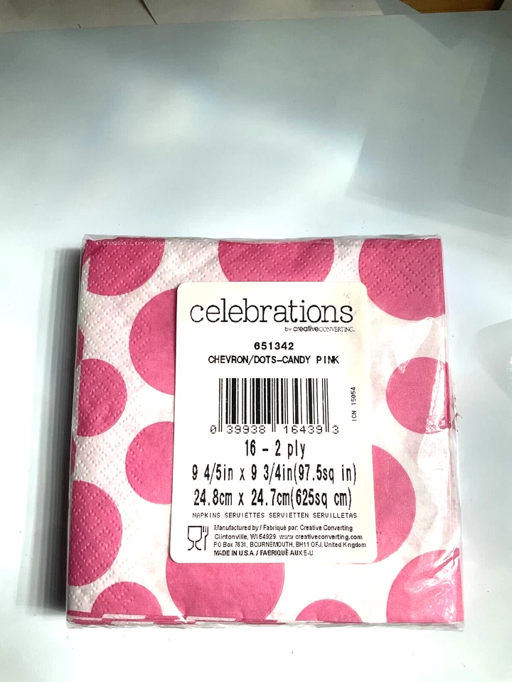 Pink Napkins Chevron and Dots Candy Pink and white 16ct Party Supply - Image 2 of 2