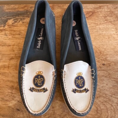 RALPH LAUREN POLO Vtg 80s Nautical Blue White Crest Loafer Deck