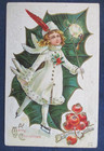 1913 Christmas Greeting Postcard Girl Ice Skating & Paper Lantern