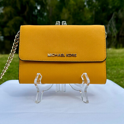 MK Michael Kors Jet Set Large Wallet Detachable Crossbody Sun Yellow  Leather