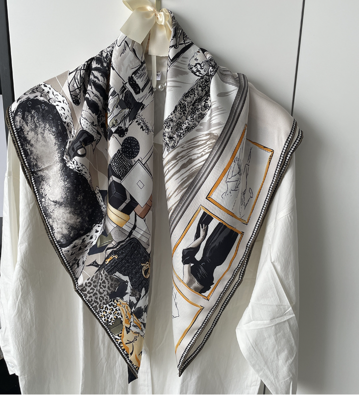 Pure 18 Momme Twill Silk Bandanna Scarf Wrap cloakroom Print Square Shawl 35''
