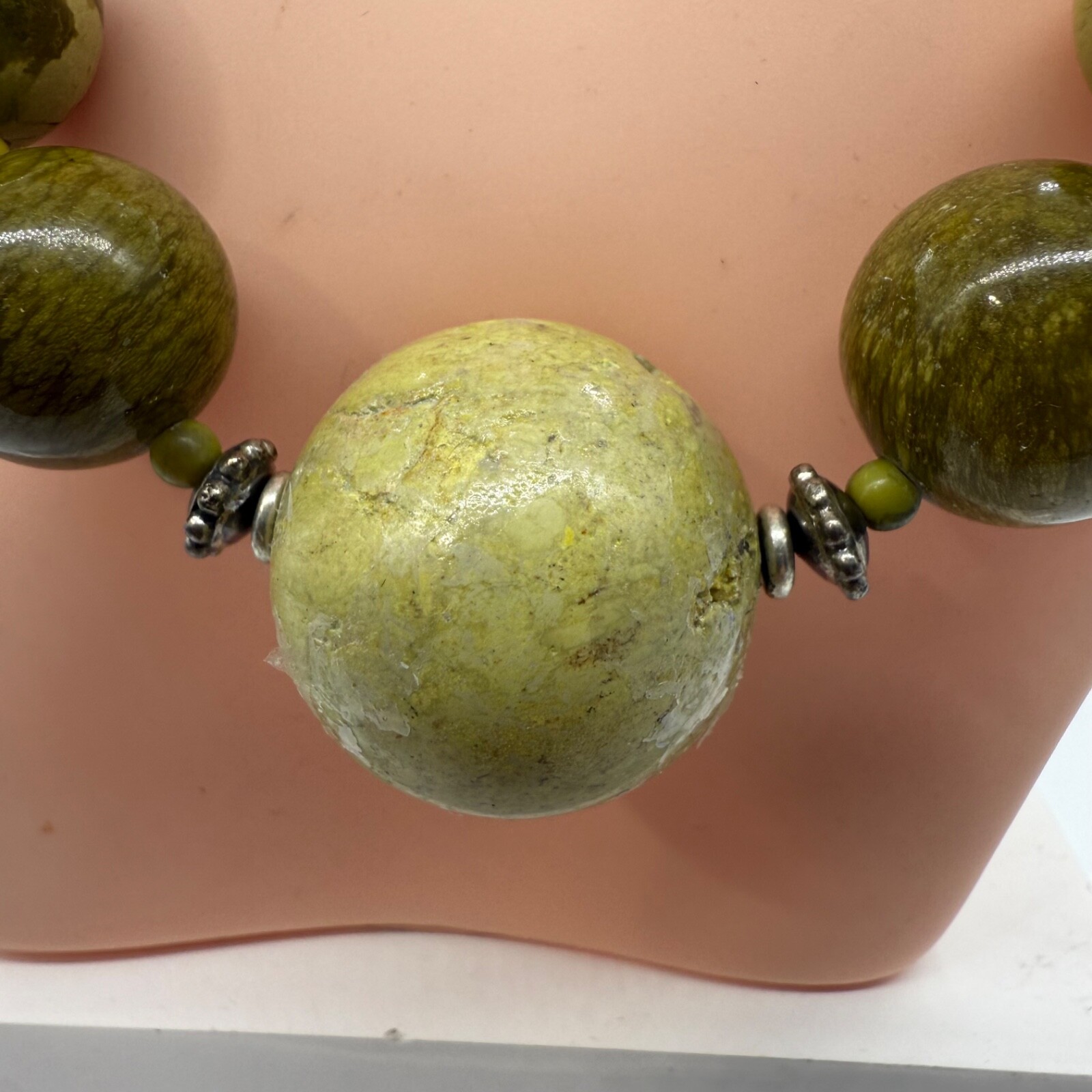 Large Marble Beaded Statement Necklace Green Ster… - image 4