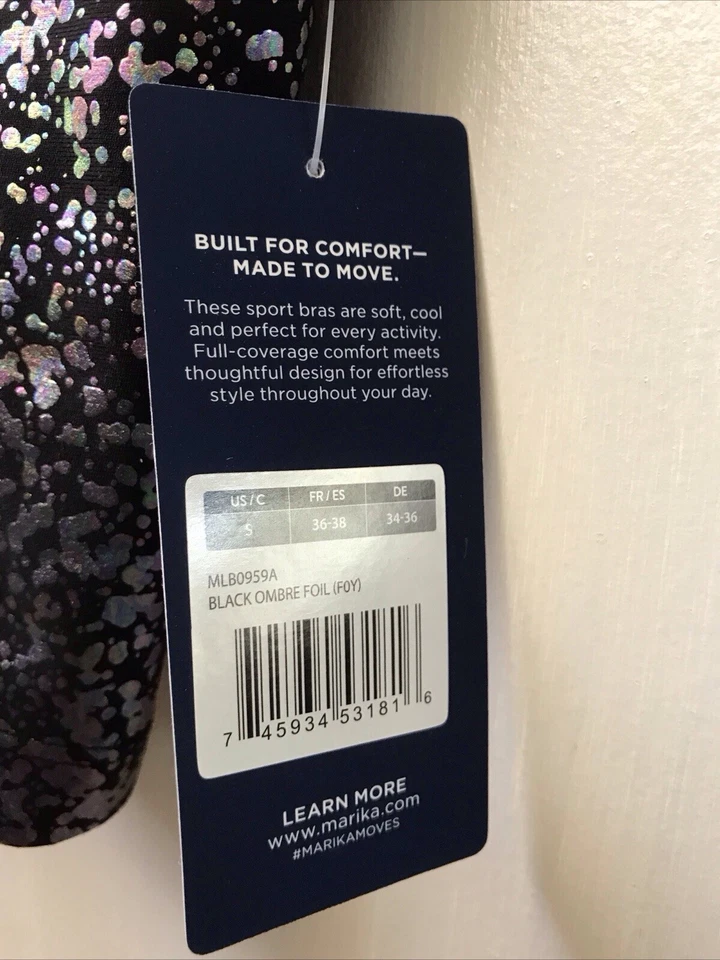 Marika Mild Impact Sports Bra Black Ombré Foil Removable Cup Pads Size Small NWT - Image 2 of 4