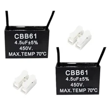 2pcs 4.5uf 450v Ac Cbb61 Ceiling Fan Capacitor 50/60hz Motor Non Polarity 2 Wire