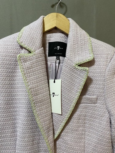 NWT 7 For All Mankind Women Notch Lapel Button Tweed Blazer Jacket SZ S Lavender - Picture 2 of 18