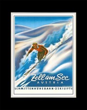 1948 Zell am See, Austria Schmittenhohebahn and 2 ski lifts - Matted to 11x14