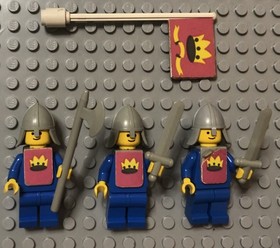 Lego Lot 3 Classic Yellow Castle Knights Minifigure Crown Sticker Vest Flag 1978