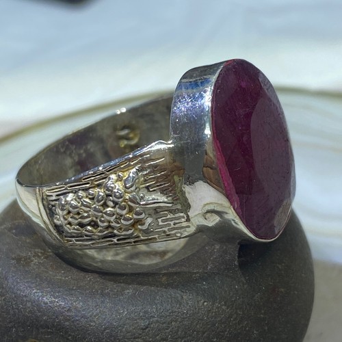 925 Sterling Silver Men's Ring with Natural Red Ruby Stone mens jewelry - Picture 3 of 9